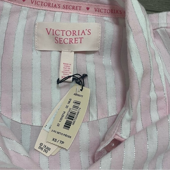 Victoria’s Secret Pink Silver Striped Pajama Buttom Down Shirt Flannel Sz XS NWT - Picture 6 of 7